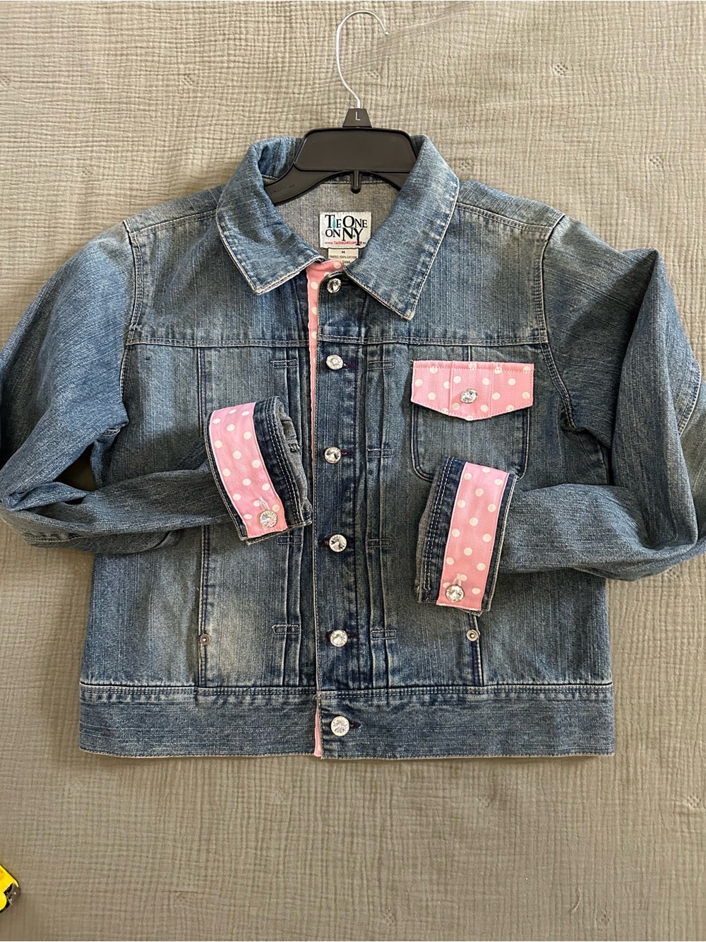 Kids Denim Jacket with Pink Polka Dot Trim